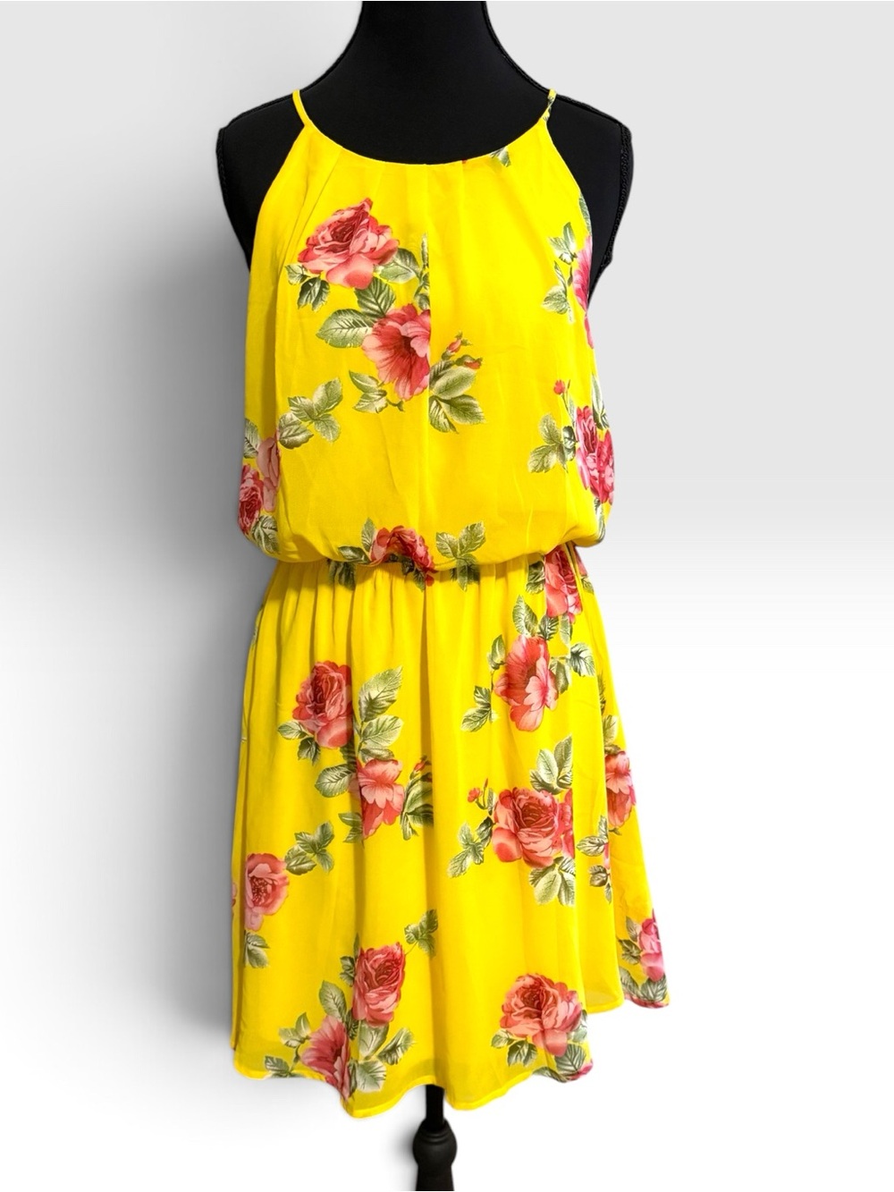 d.n.a Couture Yellow Floral Blouson Dress Medium NWT Sleeveless Summer